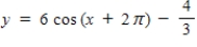 <strong>Write an equation for the function that is described by the given characteristics. A cosine curve with a period of π,an amplitude of 6,a left phase shift of π,and a vertical translation down units. </strong> A) B) C) D) E)