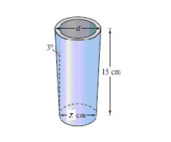  A tapered shaft has a diameter of  x = 9  centimeters at the small end and is 15 centimeters long (see figure).The taper is 3°.Find the diameter d of the large end of the shaft.(Round your answer to two decimal places. )?   ? ? 