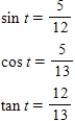 <strong>Find the exact values of the three trigonometric functions sine,cosine,tangent of the real number t. </strong> A) B) C) D) E) 