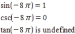 <strong>Evaluate (if possible)the sine,cosec,and tangent of the real number. </strong> A) corresponds to the point . B) corresponds to the point . C) corresponds to the point . D) corresponds to the point . E)Not possible