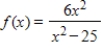 <strong>Find the domain of the function . </strong> A)Domain: all real numbers x except x = 5 B)Domain: all real numbers x except x = ±25 C)Domain: all real numbers x except x = ±6 D)Domain: all real numbers x except x = -5 E)Domain: all real numbers x except x = ±5