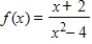 <strong>Find the domain of .</strong> A)all real numbers except x = -2 B)all real numbers C)all real numbers except x = -2 and x = 2 D)all real numbers except x = 4 E)all real numbers except x = 2