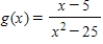 <strong>Find vertical asymptotes of the following function. </strong> A)x = 25 B)x = -5 C)x = -25 D)x = 5 E)x = 0