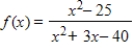 <strong>Find the domain of .</strong> A)all real numbers B)all real numbers except x = -8 C)all real numbers except x = 5 and x = -8 D)all real numbers except x = 8 and x = -5 E)all real numbers except x = -5,x = 5 and x = -8