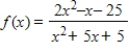 <strong>Find the domain of .</strong> A)all real numbers B)all real numbers except x = -5 C)all real numbers except x = 25 D)all real numbers except x = -1 E)all real numbers except x = -5 and x = -2