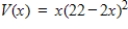 <strong>An open box is to be made from a square piece of cardboard,22 inches on a side,by cutting equal squares with sides of length x from the corners and turning up the sides (see figure below).If the volume of the box is represented by ,determine the domain of . </strong> A) B) C) D) E)