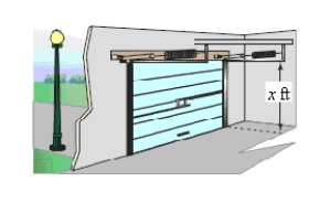 An overhead garage door has two springs,one on each side of the door (see figure).A force of 20 pounds is required to stretch each spring 1 foot.Because of a pulley system,the springs stretch only one-half the distance the door travels.The door moves a total of x = 18 feet,and the springs are at their natural length when the door is open.Find the combined lifting force applied to the door by the springs when the door is closed. 