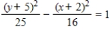 <strong>Find the standard form of the equation of the hyperbola with the given characteristics. vertices: (-10,-2), (0,-2) Asymptotes: y = ±   x ​</strong> A)   B)   C)   D)   E)   <div style=padding-top: 35px> 