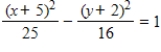 <strong>Find the standard form of the equation of the hyperbola with the given characteristics. vertices: (-10,-2), (0,-2) Asymptotes: y = ±   x ​</strong> A)   B)   C)   D)   E)   <div style=padding-top: 35px> 