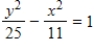 <strong>Find the standard form of the equation of the hyperbola with the given characteristics and center at the origin. Vertices: (0,±5);focies: (0,±6) </strong> A) B) C) D) E)