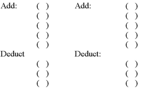 Below,preceded by identifying letters,are seven items that would cause Xavier Sales Company's book balance of cash to differ from its bank statement balance. Indicate where each item would appear on Xavier Sales Company's bank reconciliation by placing its identifying letter in the parentheses in the proper section of the form below. Book balance of cash Bank statement balance