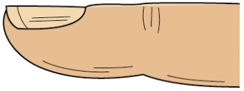 The nurse is assessing a patient for nail clubbing. Place an X on the area of the fingernail that the nurse should examine.