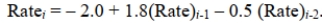 A second-order autoregressive model for average mortgage rate is: . If the average mortgage rate in 2012 was 7.0, and in 2011 was 6.4, the forecast for 2014 is __________.