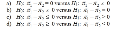 SCENARIO 12-1 Referring to Scenario 12-1, if the firm wanted to test whether this proportion has changed from the previous study, which represents the relevant hypotheses?