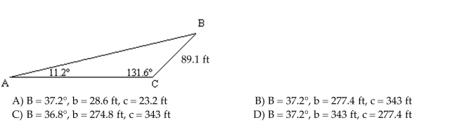 Solve the triangle. Round to the nearest tenth when necessary or to the nearest minute as appropriate.