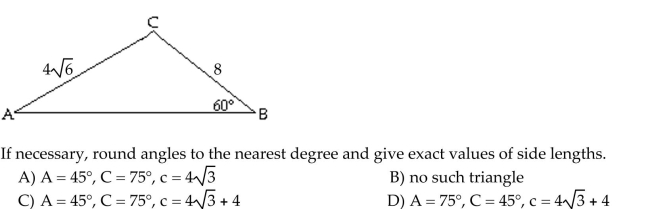 Find the missing parts of the triangle.