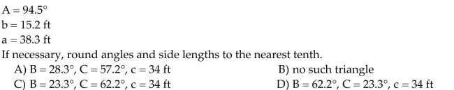 Find the missing parts of the triangle.