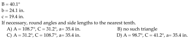 Find the missing parts of the triangle.