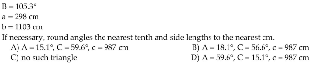 Find the missing parts of the triangle.