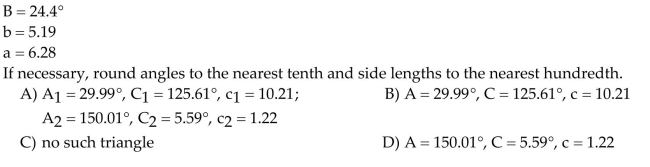 Find the missing parts of the triangle.