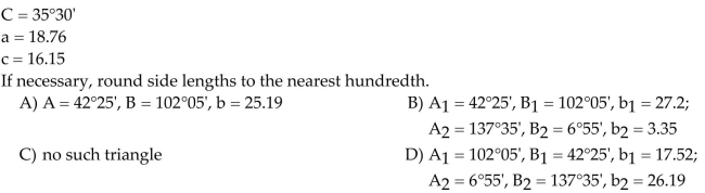 Find the missing parts of the triangle.