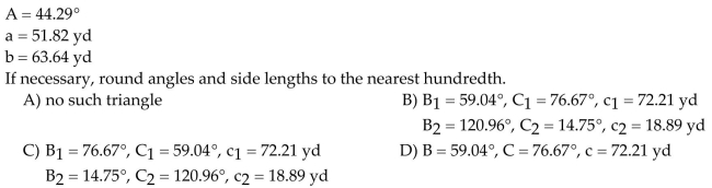 Find the missing parts of the triangle.
