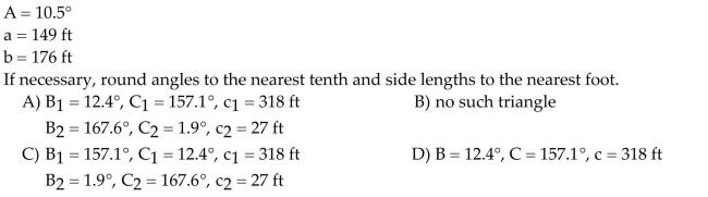 Find the missing parts of the triangle.