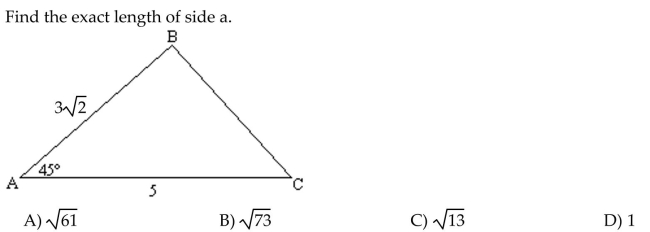 Find the indicated angle or side. Give an exact answer.