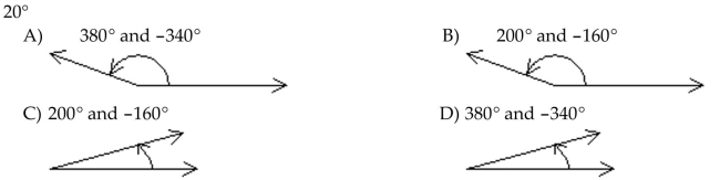 Draw the given angle in standard position. Draw an arrow representing the correct amount of rotation. Find the measure of two other angles, one positive and one negative, coterminal with the given angle.