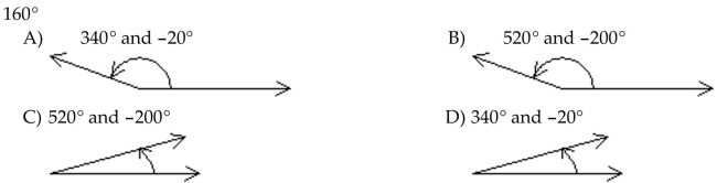 Draw the given angle in standard position. Draw an arrow representing the correct amount of rotation. Find the measure of two other angles, one positive and one negative, coterminal with the given angle.