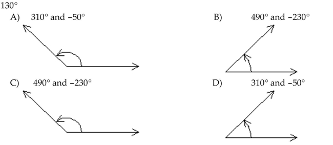 Draw the given angle in standard position. Draw an arrow representing the correct amount of rotation. Find the measure of two other angles, one positive and one negative, coterminal with the given angle.