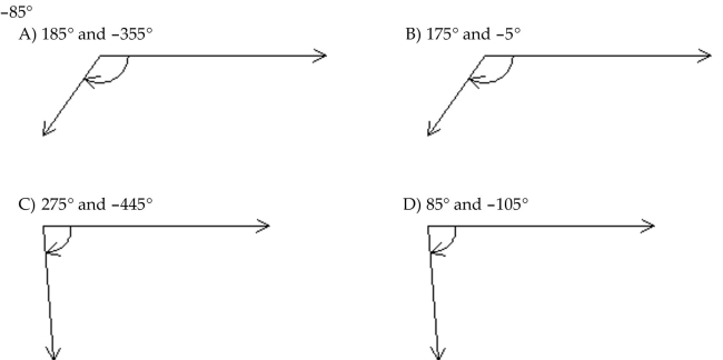 Draw the given angle in standard position. Draw an arrow representing the correct amount of rotation. Find the measure of two other angles, one positive and one negative, coterminal with the given angle.