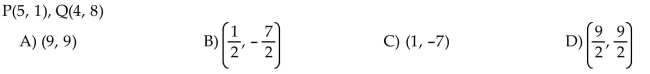 For the points P and Q, find the coordinates of the midpoint of the segment PQ.  <div style=padding-top: 35px> 