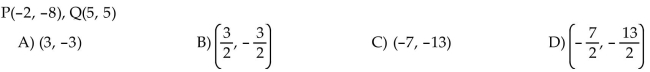 For the points P and Q, find the coordinates of the midpoint of the segment PQ.  <div style=padding-top: 35px> 