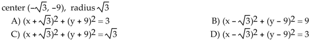 Find the center-radius form of the equation of the circle.  <div style=padding-top: 35px> 
