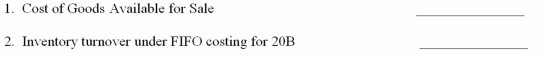 Landings Inc.provided the following footnote in their annual report: Inventories are stated at the lower of cost or net realizable value.The cost of inventories has been determined using last in first out (FIFO)method.Cost of goods sold under FIFO costing were $22.2 billion for 20B and ending inventory under FIFO was $1.3 billion.Inventory in 20A under FIFO costing was $1.2 billion. Compute the following for Landings: