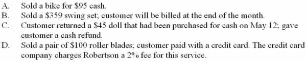 Robertson's Toy World sells a variety of toys at discount prices. The following transactions occurred on May 16. Consider credit card discount a selling expense. Required: a. Present journal entries for each of the above transactions. b. Compute the net sales for the day.