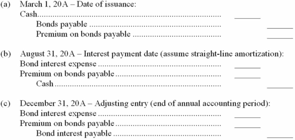 On March 1, 20A, Allen, Inc., issued a $1,000, 8%, five-year bond payable for $1,060. The bond wa dated on March 1, 20A, and interest is payable each February 28 and August 31. You are to complete the following entries: (round to the nearest dollar.) (d) Was the bond issued at par, at a premium, or at a discount? (e) What is the carrying value of book value of the bond on December 31, 20A? (f) Where in the financial statements does the carrying value of the bond appear (be specific)? (g) On what date does the bond issue mature?