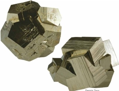 <strong>  Both of the samples pictured here are examples of the mineral pyrite. The physical property that sets them apart is ________.</strong> A)reaction to hydrochloric acid B)crystal habit C)streak D)specific gravity <div style=padding-top: 35px> 