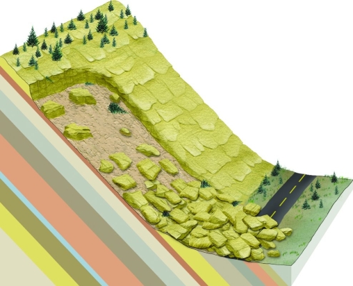 What is the specific form of mass wasting illustrated here?