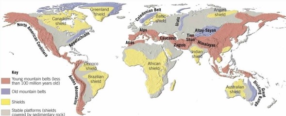   As you can see from this map, the Ural Mountains exhibit a north-south orientation through Eurasia. They are about the same age as the Appalachian mountains of eastern North America. How does the theory of plate tectonics explain the existence of this mountain belt in the interior of an expansive continental landmass? Compare and contrast the Ural and Appalachian situations, given their similar age.<div style=padding-top: 35px> 