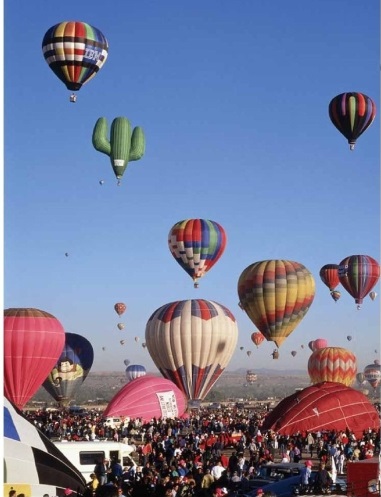 Examine the photo. These balloons are rising because the ________ air inside the balloon is less dense than the surrounding air.