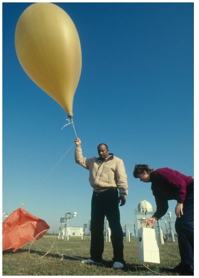 <strong> The name of the instrument being launched with a weather balloon in the photograph above is:</strong> A)a radiosonde. B)a TRMM sensor. C)a satellite. D)a Doppler radar.