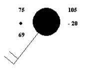 <strong> What is the dew point represented on the station model shown above?</strong> A)-20°C B)75°F C)69°F D)69°C