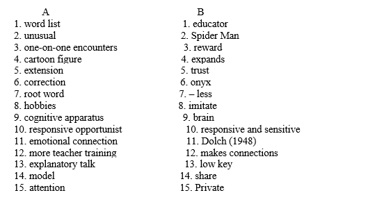 Match an item in Column A with the best match in Column B