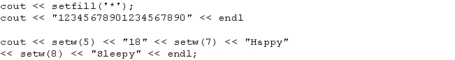 <strong>What is the output of the following statements? </strong> A) 12345678901234567890 ***18 Happy Sleepy B) 12345678901234567890 ***18**Happy**Sleepy C) 12345678901234567890 ***18**Happy Sleepy D) 12345678901234567890 ***18**Happy Sleepy**