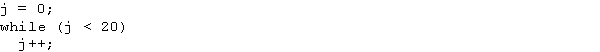 The following while loop terminates when j > 20.