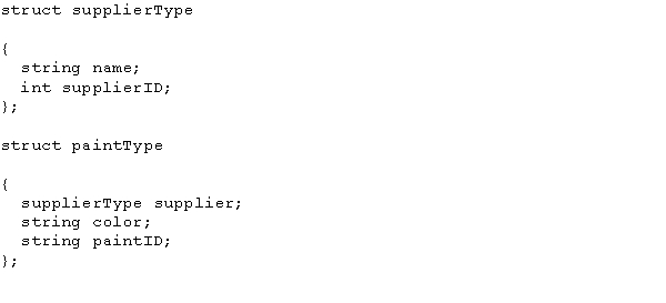 <strong>Consider the following statements:   paintType paint; What is the data type of paint.supplier?</strong> A) string B) paintType C) supplierType D) struct <div style=padding-top: 35px> 