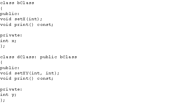 Consider the following class definitions: Which of the following statements correctly redefines the member function print of bClass?