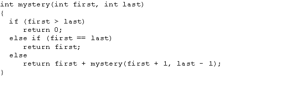 <strong>Consider the following definition of the recursive function mystery. What is the output of the following statement? Cout << mystery(6, 10) << endl;</strong> A) 13 B) 21 C) 40 D) 42